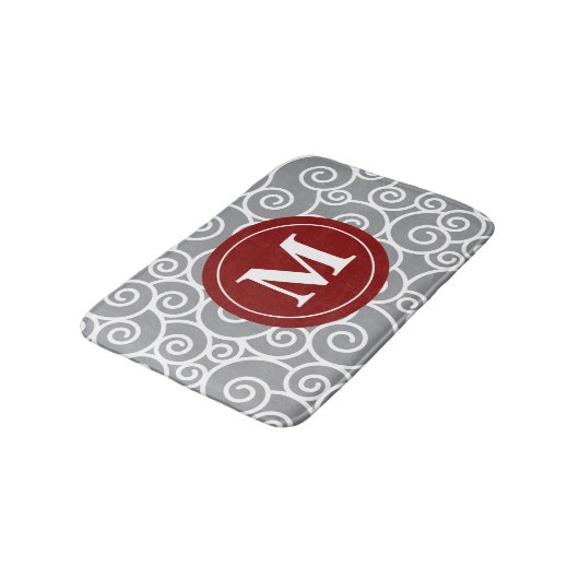 Gray burgundy Swirls Monogram Bathmat Badmat (Gekanteld)