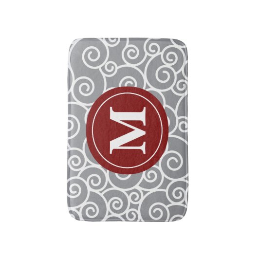 Gray burgundy Swirls Monogram Bathmat Badmat (Voorkant Verticaal)