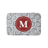 Gray burgundy Swirls Monogram Bathmat Badmat (Voorkant)