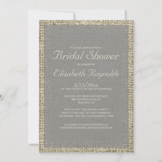 Gray Burlap Bridal Shower Invitations Kaart (Voorkant)