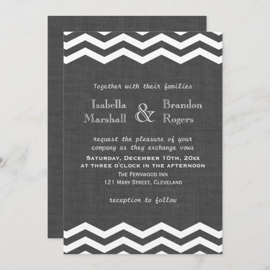 Gray Burlap Wedding Invitation Kaart (Voorkant / Achterkant)