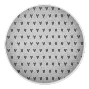 Gray Burlap Whimsical Hearts Rustic Farmhouse Keramische Knop