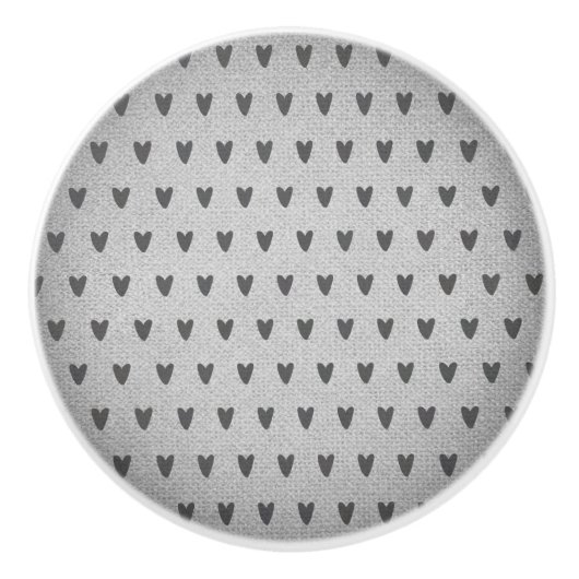 Gray Burlap Whimsical Hearts Rustic Farmhouse Keramische Knop (Voorkant)