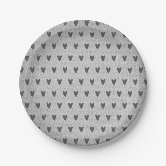 Gray Burlap Whimsical Hearts Rustic Farmhouse Papieren Bordje (Voorkant)