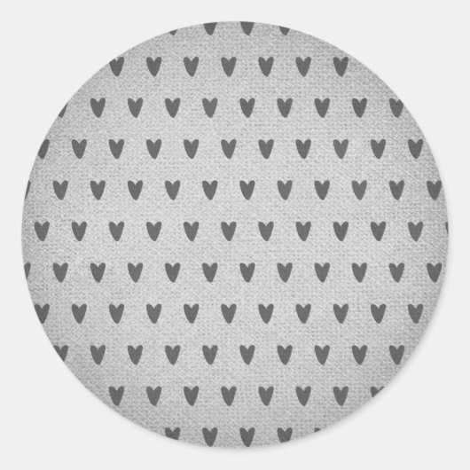Gray Burlap Whimsical Hearts Rustic Farmhouse Ronde Sticker (Voorkant)