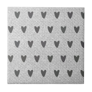 Gray Burlap Whimsical Hearts Rustic Farmhouse Tegeltje