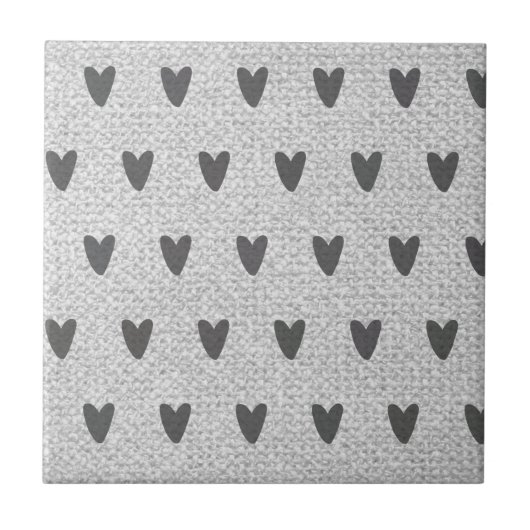 Gray Burlap Whimsical Hearts Rustic Farmhouse Tegeltje (Voorkant)