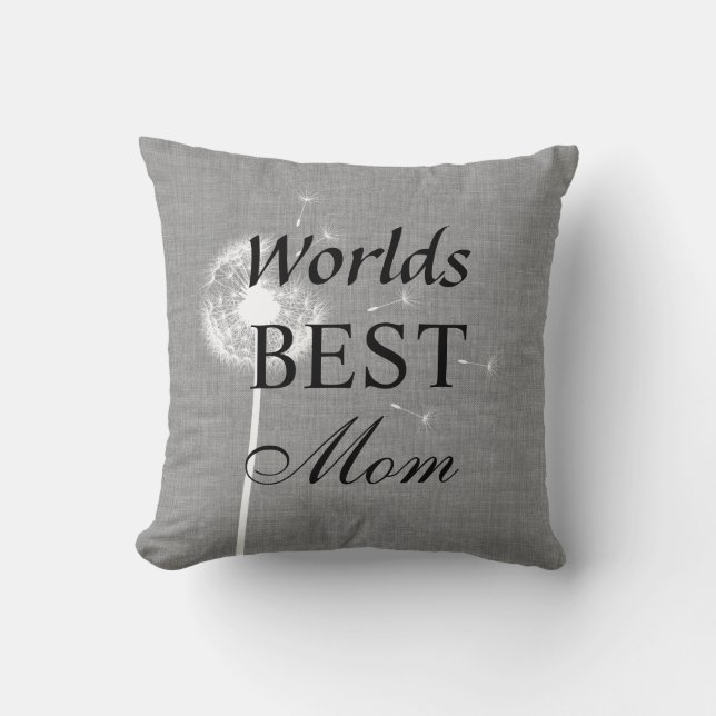Gray Burlap Worlds Best Mam Pillow met Dandelion Kussen (Voorkant)