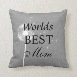 Gray Burlap Worlds Best Mam Pillow met Dandelion Kussen