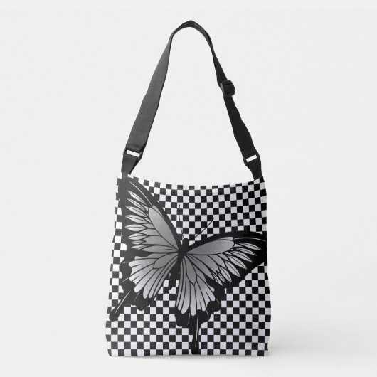 Gray Butterfly Classic Checker Cross Body Canvas t Crossbody Tas (Voorkant)