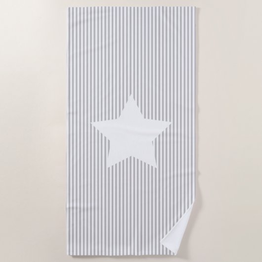 Gray Cabana Stripes & White Star Beach Towel Strandlaken (Voorkant)