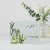 GRAY CACTI FOLIAGE WATERVERF WEDDING RECEPT INFORMATIEKAARTJE (Staand voorkant)