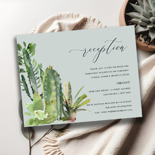 GRAY CACTI FOLIAGE WATERVERF WEDDING RECEPT INFORMATIEKAARTJE