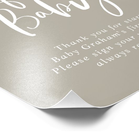 Gray Calligraphy Books for Baby Shower Sign Foto Afdruk (Hoek)