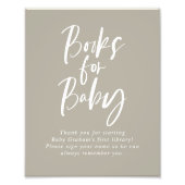 Gray Calligraphy Books for Baby Shower Sign Foto Afdruk (Voorkant)