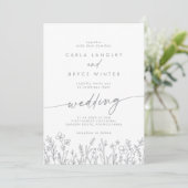 Gray Calligraphy Wildflower Front and Back Wedding Kaart (Staand voorkant)