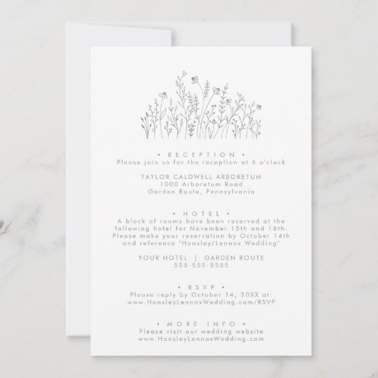 Gray Calligraphy Wildflower Front and Back Wedding Kaart (Achterkant)