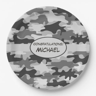 Gray Camouflage Gefeliciteerd Naam Gepersonaliseer Papieren Bordje