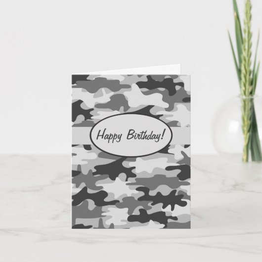 Gray Camouflage Happy Birthday Custom Kaart (Voorkant)