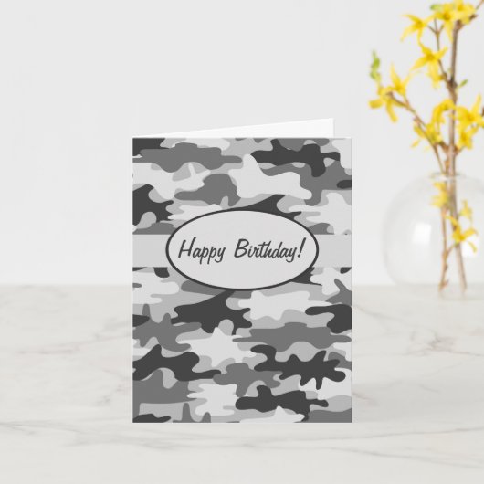 Gray Camouflage Happy Birthday Custom Kaart (Gele Bloem)