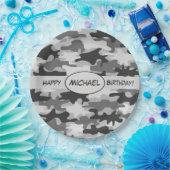 Gray Camouflage Happy Birthday Name Persoonlijk Papieren Bordje (Feest)