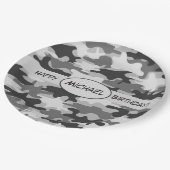 Gray Camouflage Happy Birthday Name Persoonlijk Papieren Bordje (Gekanteld)