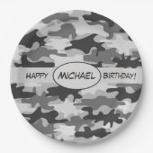 Gray Camouflage Happy Birthday Name Persoonlijk Papieren Bordje (Voorkant)