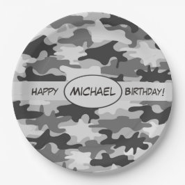 Gray Camouflage Happy Birthday Name Persoonlijk Papieren Bordje