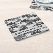 Gray Camouflage Naam Aangepaste Man Cave Kartonnen Onderzetters (Schuin)
