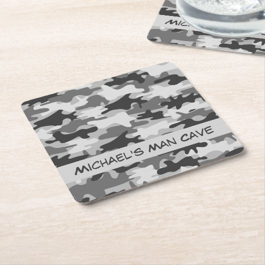 Gray Camouflage Naam Aangepaste Man Cave Kartonnen Onderzetters (Schuin)