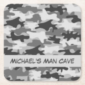 Gray Camouflage Naam Aangepaste Man Cave Kartonnen Onderzetters (Voorkant)