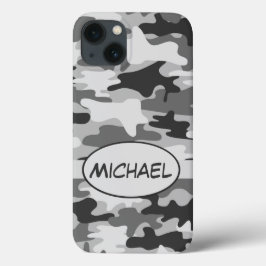 Gray Camouflage Naam gepersonaliseerd iPhone 13 Hoesje