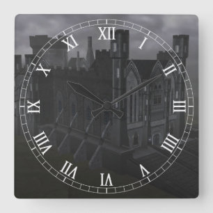 Gray Castle Roman Numeras Clock Vierkante Klok
