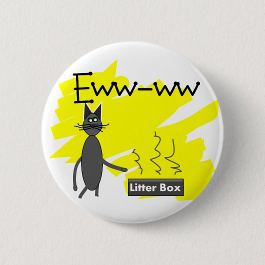 Gray Cat Art-Hilarious Stinky Litter Box en Cat Ronde Button 5,7 Cm (Voorkant)