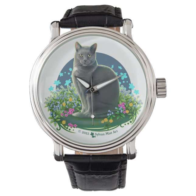 Gray Cat in the Flower Garden Horloge (Voorkant)