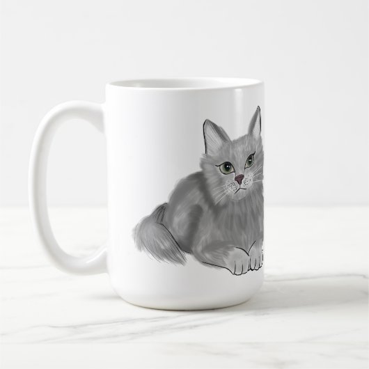 Gray Cat mama Koffiemok (Links)