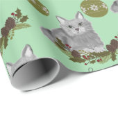 Gray Cat Pattern met Green Ornaments  Cadeaupapier (Rol Hoek)