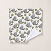 Gray Cat Pattern met Green Ornaments in White Bad Handdoek (Wasdoekje)