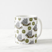 Gray Cat Pattern met Green Ornaments Koffiemok (Voorkant rechts)