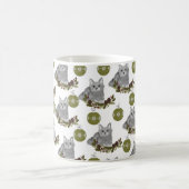 Gray Cat Pattern met Green Ornaments Koffiemok (Center)