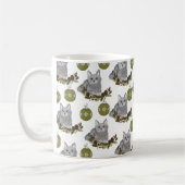 Gray Cat Pattern met Green Ornaments Koffiemok (Links)