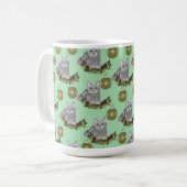 Gray Cat Pattern met Green Ornaments Koffiemok (Voorkant links)