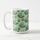Gray Cat Pattern met Green Ornaments Koffiemok (Links)