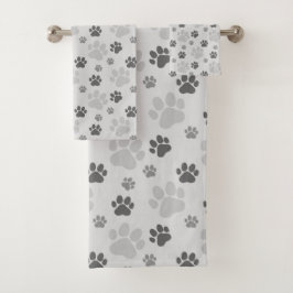 Gray Cat Paw Print Patroon Bad Handdoek