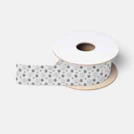 Gray Cat Paw Print Patroon Satijnen Lint