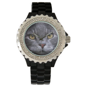 Gray Cat Portrait Horloge