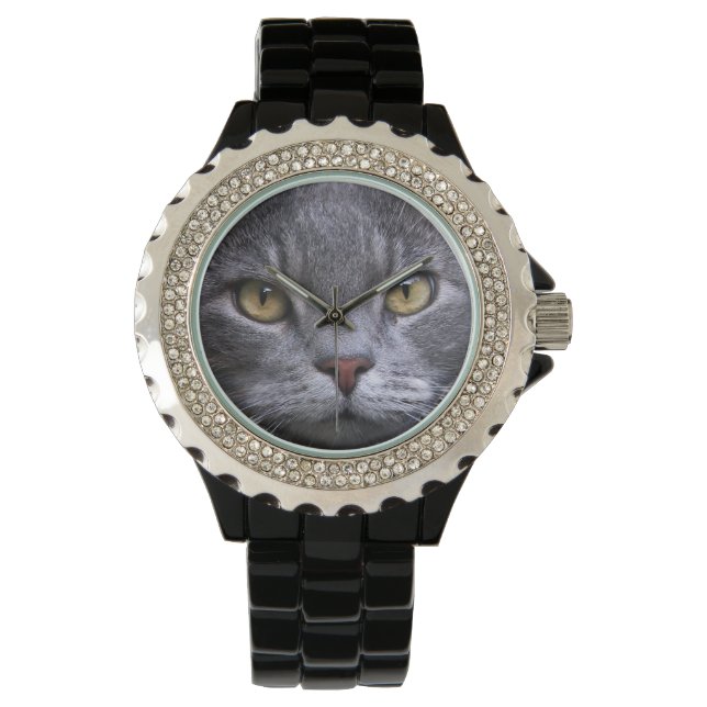 Gray Cat Portrait Horloge (Voorkant)
