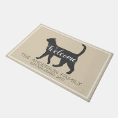Gray Cat Silhouette & Taupe | Familienaam Deurmat (Schuin)
