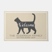 Gray Cat Silhouette & Taupe | Familienaam Deurmat (Voorkant)