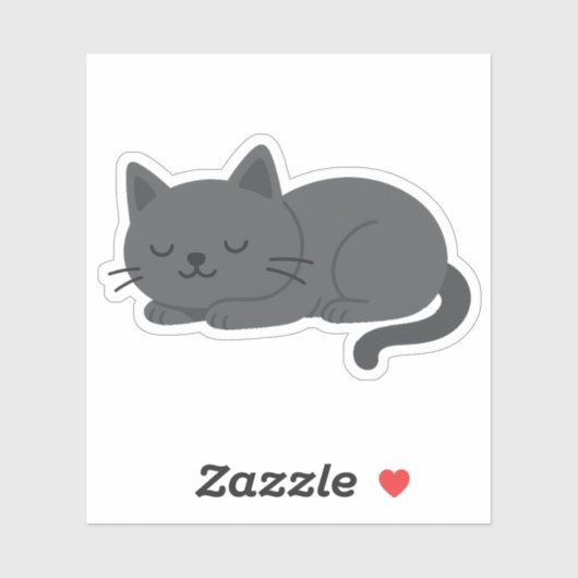 Gray Cat Sleeping Peacefully – Minimalist Cat Art Sticker (Vel)